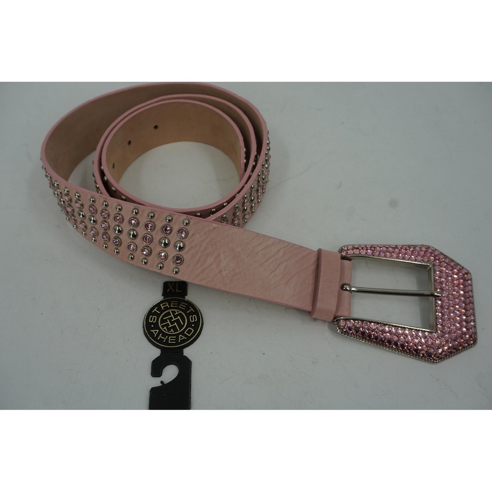 Streets Ahead Belt Womens XL Pink Leather Rhinestone Studded Western Made USA